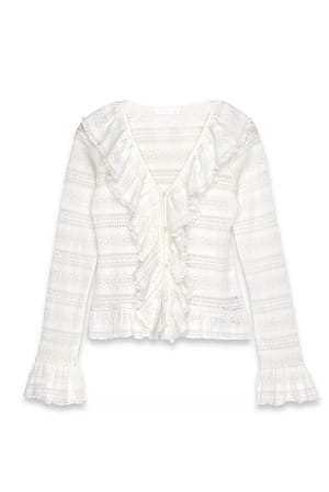 Offwhite Oberteil mit Rüschen und Knöpfen