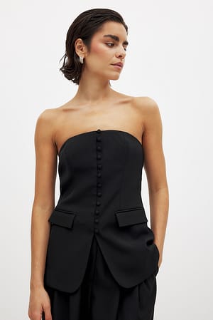 Black Bandeau-korsettopp med knappar fram