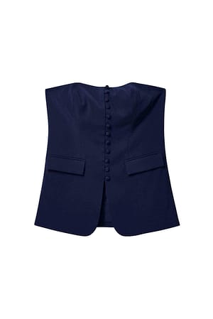 Bright Navy Top corsé bandeau con botones frontales