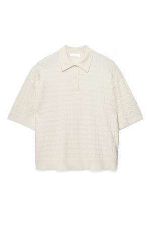 Cream Korte top met korte mouwen en kabelmotief