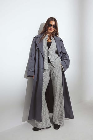 Light Grey Pantalon en maille torsadée