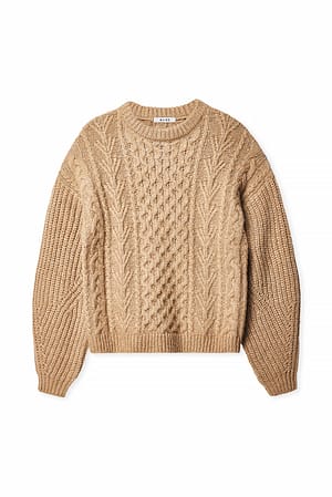 Beige Melange Jersey de punto trenzado