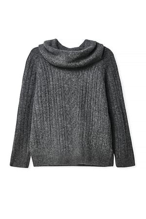Grey Melange Kabelstickad tröja med turtleneck