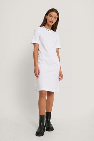 Bright White Mini-Jurk Met Logo