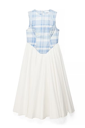Blue Check kariertes Maxikleid aus Baumwolle mit üppigem Schnitt