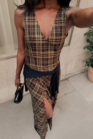 Checked Geruite maxi-jurk met hoge split