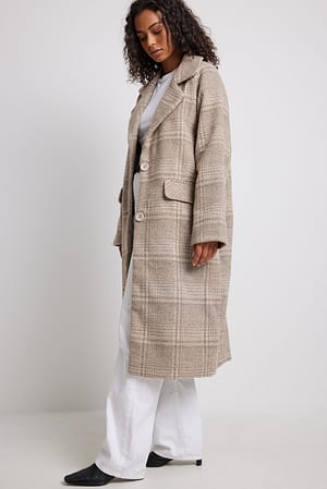 Beige Geruite oversized jas