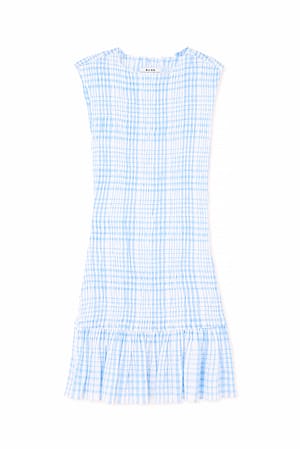Blue Check Checked Sleeveless Smocked Mini Dress