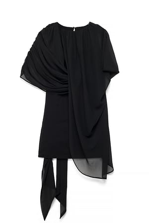 Black Chiffon Draped Mini Dress