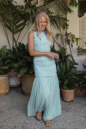 Light Blue Chiffon maxi-jurk met ruches