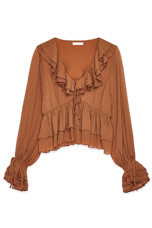 Caramel Blusa de gasa con volantes y manga larga