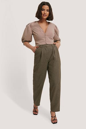Pleat Balloon Checked Suit Pants