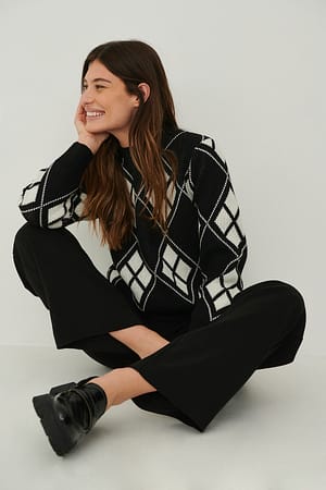Black Gebreide sweater met Argyle geruit patroon