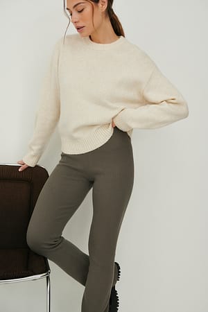 Brown Ribbede strikkede leggings