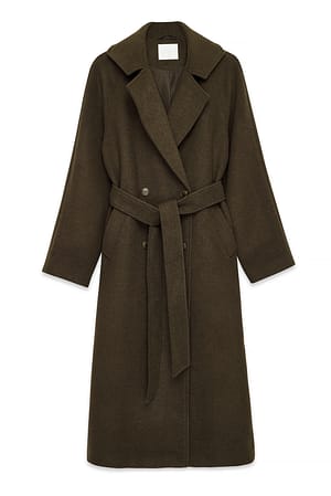 Khaki Klassieke jas van wolmix met riem