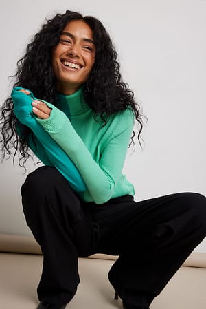 Green Mix Strikket sweater med rullekrave og farvede blokke