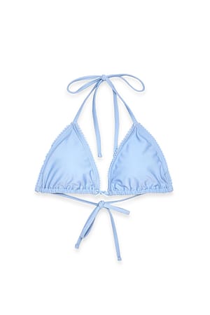 Blue Contrast Detail Triangle Bikini Top