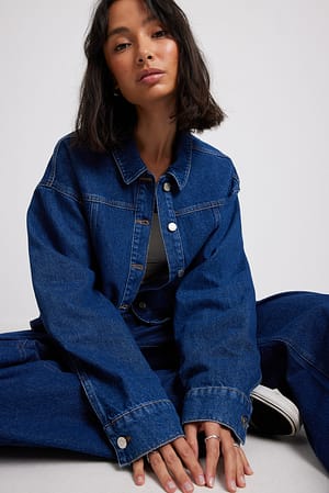 Mid Blue Denimjacka med konstrastsöm