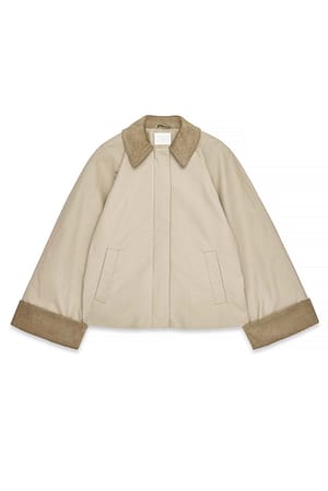 Beige Corduroy Collar Short Trenchcoat
