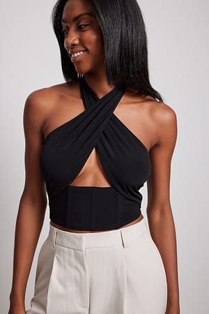 Black Corset Halterneck Top