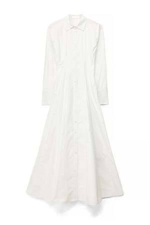 White Cotton Pleated Maxi Dress