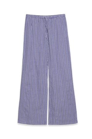 Blue/White Pantalon droit en coton à taille mi-haute