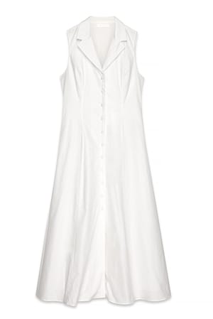 White Cotton Buttoned Midi Dress