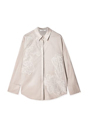 Beige Cotton Embroidered Lace Shirt