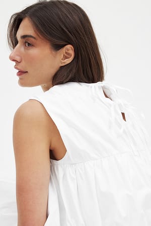 White langes Baumwolltop mit Raffung