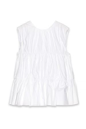 White Cotton Gathered Longline Top