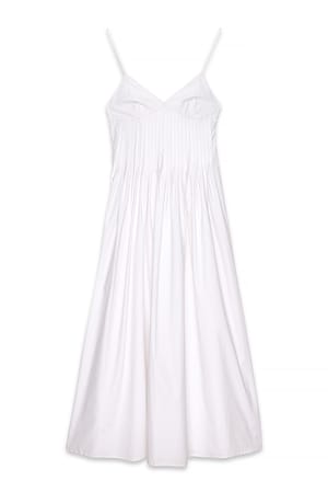 White Cotton Pintuck Midi Dress