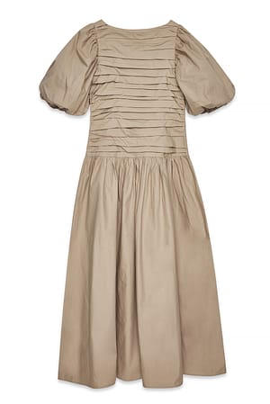 Beige Cotton Puff Sleeve Maxi Dress