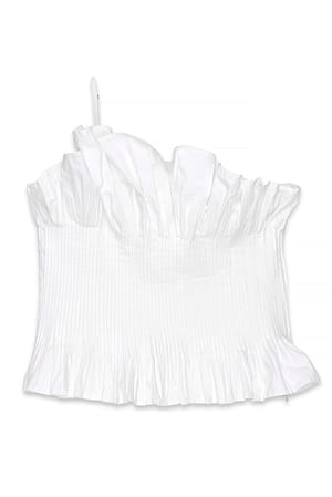 White Cotton Sculptural Pleated Top