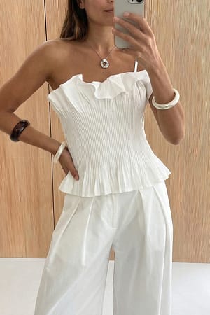 White Skulptural topp i bomull med veck