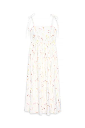 Floral Cotton Tie Shoulder Midi Dress
