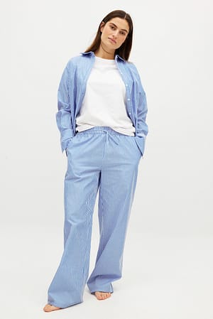 Blue Stripe Vida byxor i bomull med elastisk midja