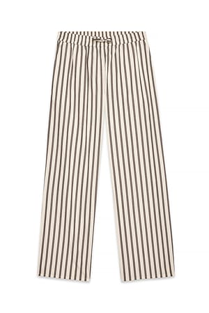 Brown/creme Cotton Wide Elastic Waist Pants