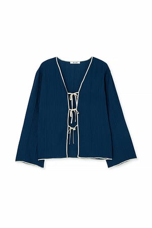 Dark Navy Crinkled Contrast Binding Blouse