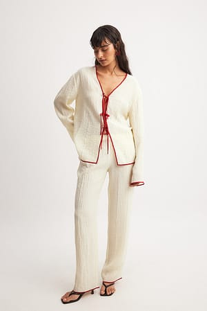 Offwhite Crinkled Contrast Binding Pants