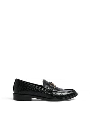 Black Mocasines de cocodrilo