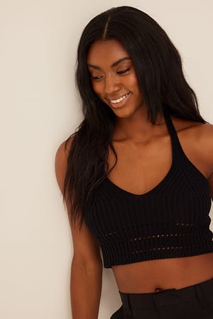 Black Gehäkeltes Neckholder-Top