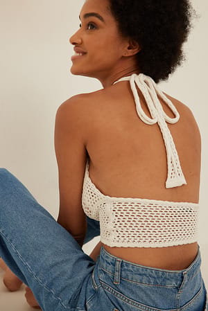 Offwhite Hæklestrikket top