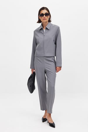Light Grey Cropped Mid Waist Pants