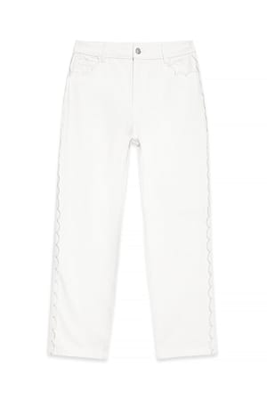 White Cropped Scallop Detail Denim