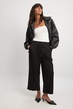 Black Cropped rechte kostuumbroek