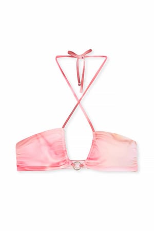 Pink Print Cross Front Bikini Top