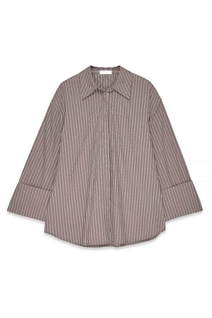Brown Stripe Cuff Detail Oversized Cotton Shirt