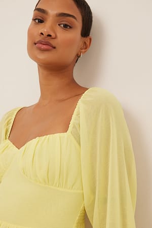 Light Yellow Cups Detail Flowy Dress