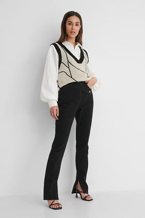 Black Flap Detail Denim