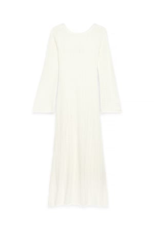 Offwhite Strick-Maxikleid mit tiefem Rücken